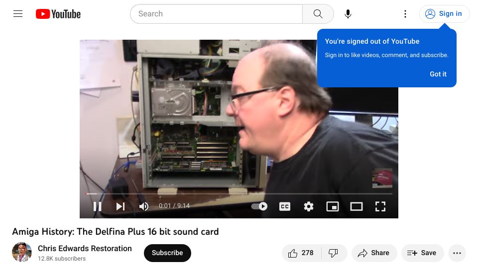 Screenshot of youtube.com: Amiga History: The Delfina Plus 16 bit sound card [video]