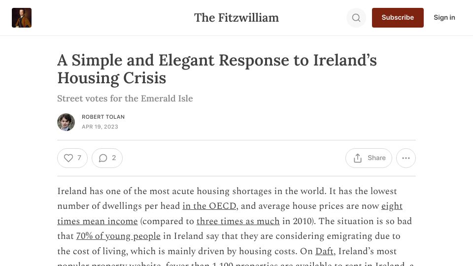 Screenshot of thefitzwilliam.com: Street Votes: A proposed response to Ireland's housing crisis