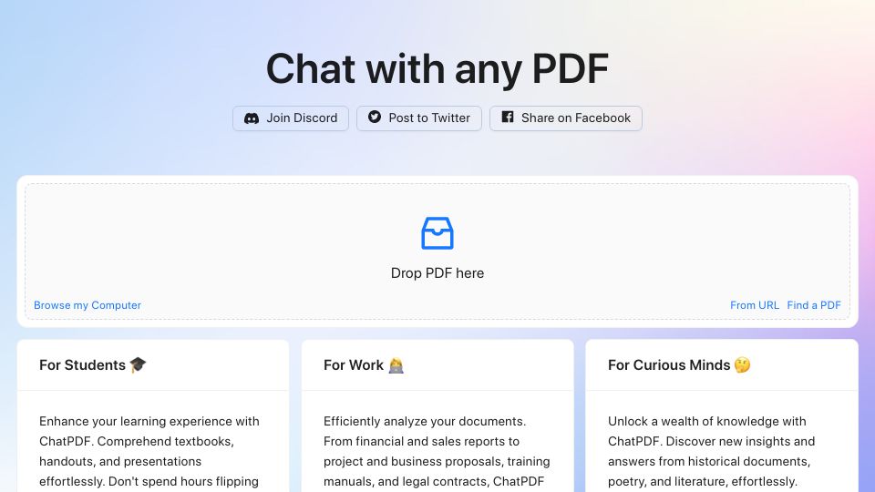 Screenshot of chatpdf.com: ChatPDF – Chat with Any PDF