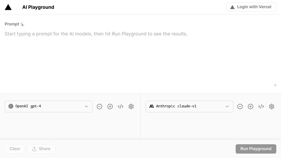 Screenshot of play.vercel.ai: Show HN: AI Playground by Vercel Labs
