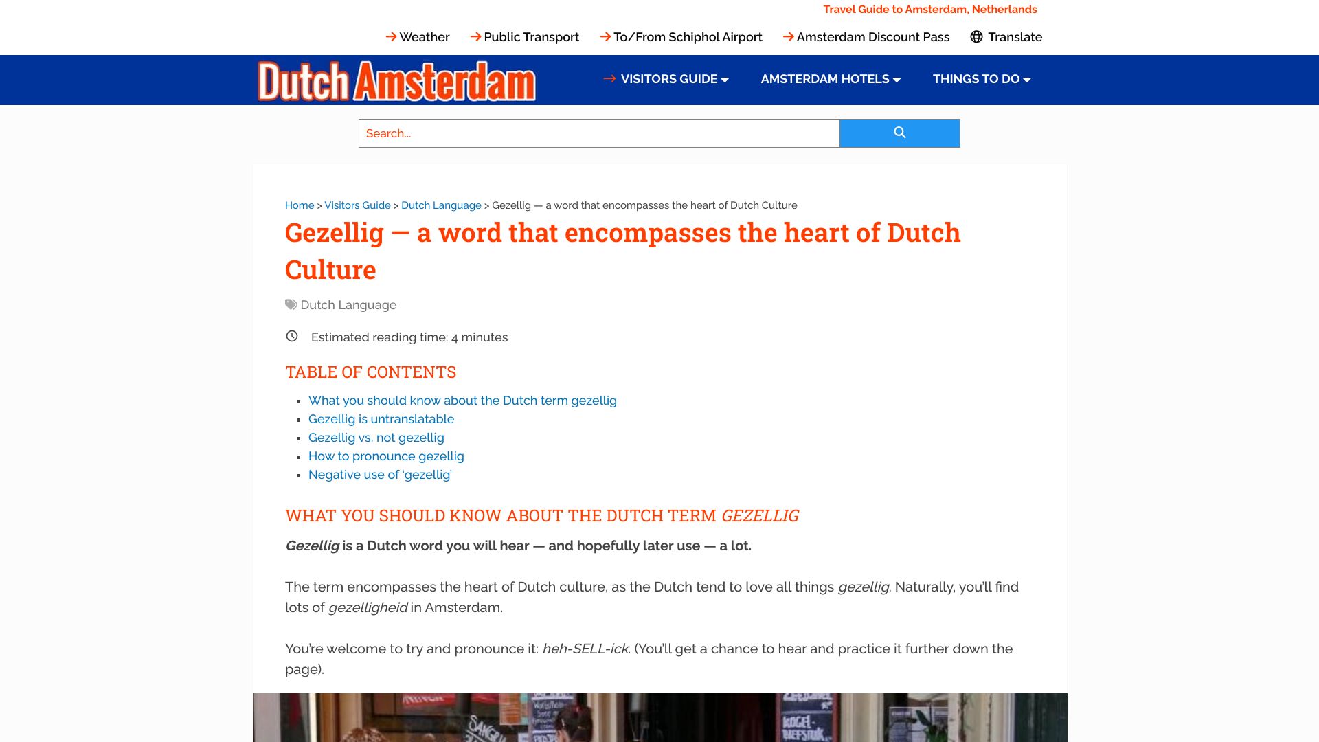 Screenshot of dutchamsterdam.nl: Gezellig – a word that encompasses the heart of Dutch Culture