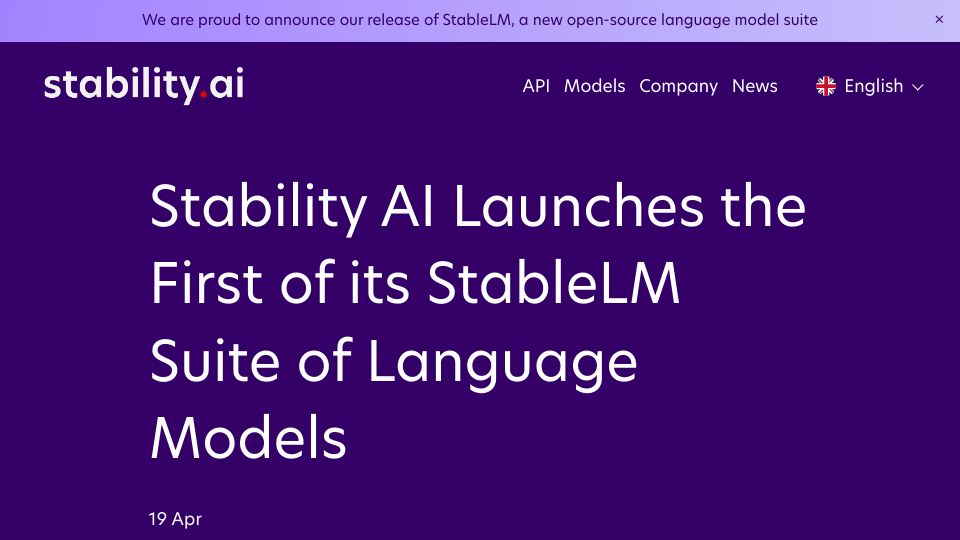 Screenshot of stability.ai: StableLM: A new open-source language model