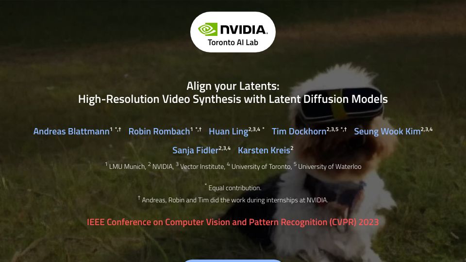Screenshot of research.nvidia.com: Align Your Latents: High-Resolution Video Synthesis with Latent Diffusion Models