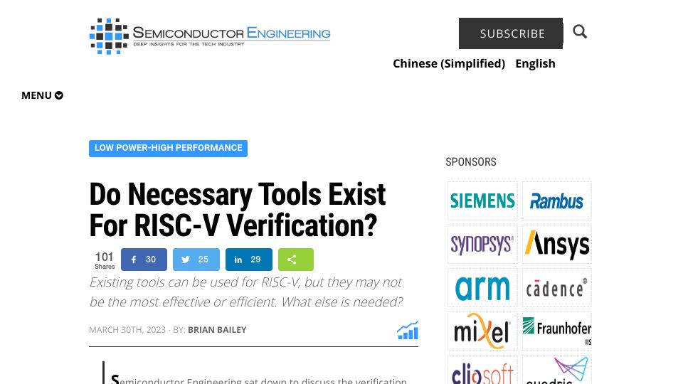 Screenshot of semiengineering.com: Do Necessary Tools Exist for RISC-V Verification?