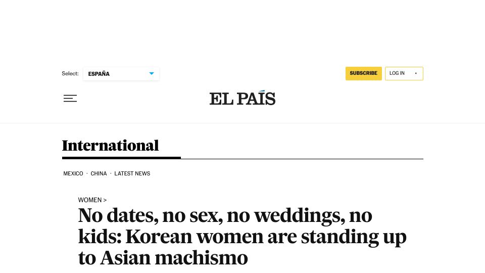 Screenshot of english.elpais.com: No dates, no sex, no weddings, no kids