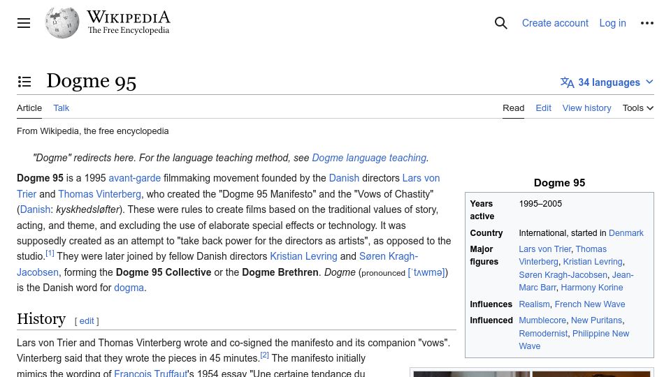 Screenshot of en.wikipedia.org: Dogme 95