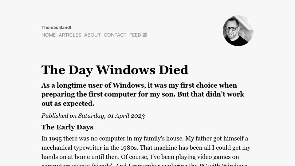 Screenshot of thomasbandt.com: The day Windows died