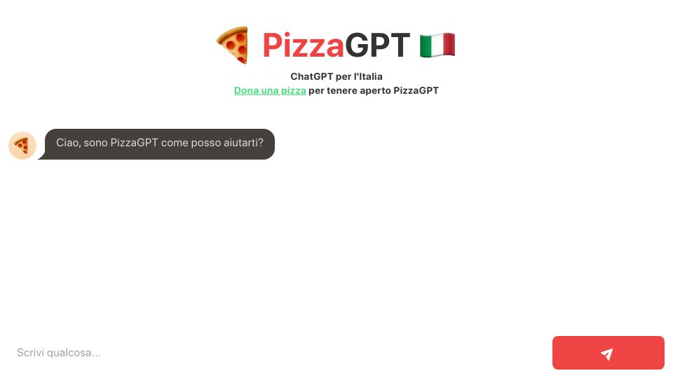 Screenshot of pizzagpt.it: Show HN: PizzaGPT – ChatGPT clone accessible from Italy
