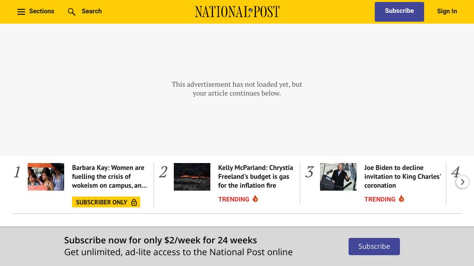 Screenshot of nationalpost.com: Work-from-home is the new normal in Canada