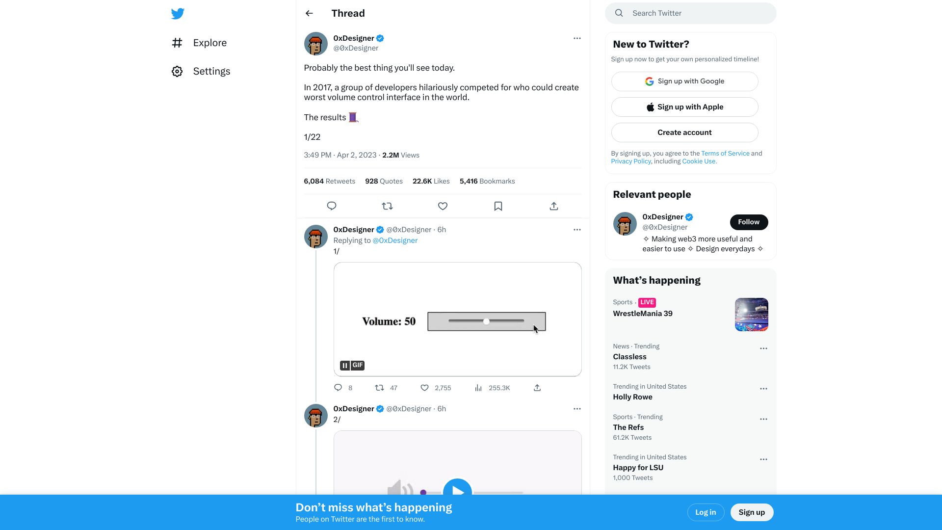 Screenshot of twitter.com: In 2017, developers competed for who could create worst volume control interface