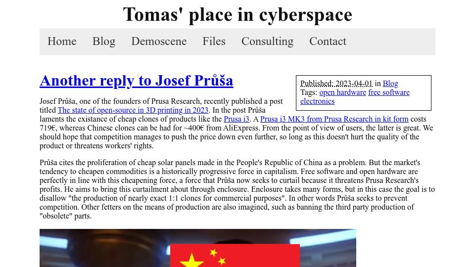 Screenshot of haerdin.se: Another reply to Josef Průša