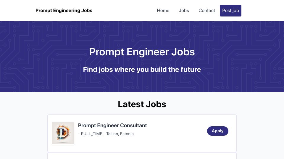 Screenshot of prompt-engineering-jobs.com: Show HN: Prompt Engineering Jobs