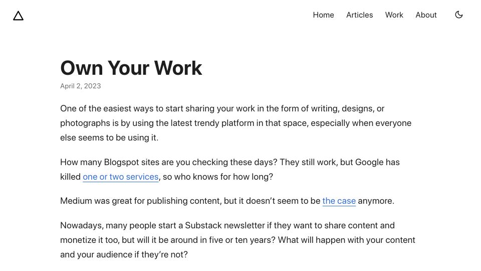 Screenshot of josem.co: Own your work