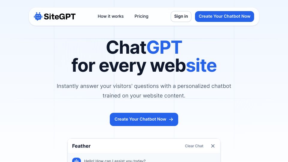 Screenshot of sitegpt.ai: Show HN: SiteGPT – Create ChatGPT-like chatbots trained on your website content