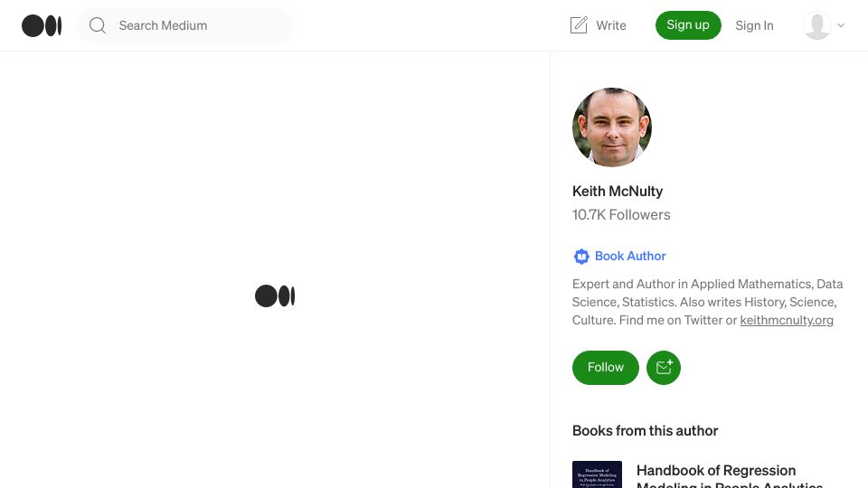 Screenshot of keith-mcnulty.medium.com: Only one pair of distinct positive integers satisfy the equation m^n = n^m