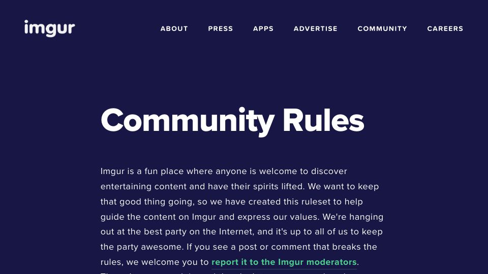 Screenshot of imgurinc.com: Imgur Updates TOS, Banning NSFW Content