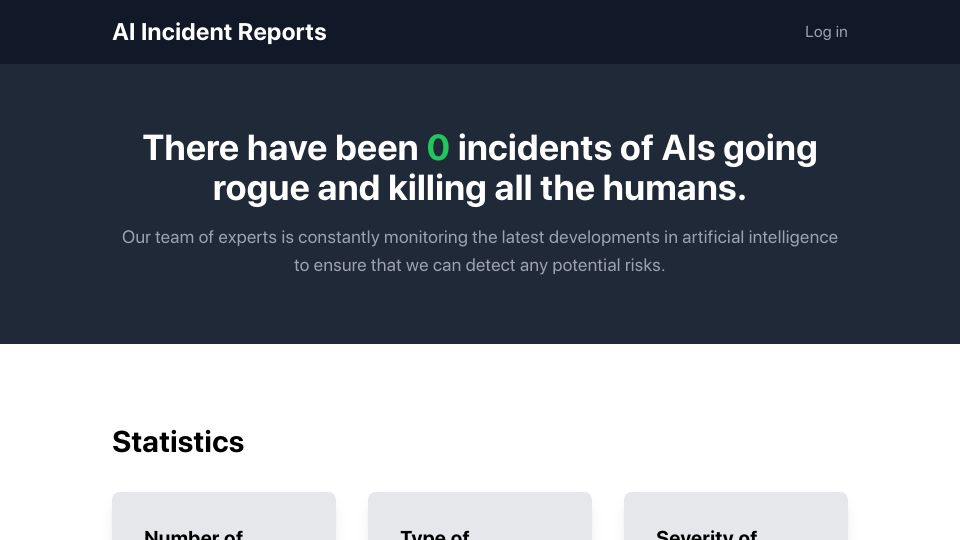 Screenshot of aiincidentsreport.vercel.app: Incidents of AIs going rogue and killing all the humans