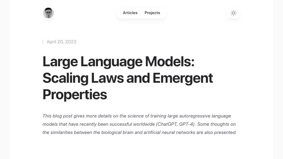 Screenshot of cthiriet.com: Large language models: Scaling laws and emergent properties