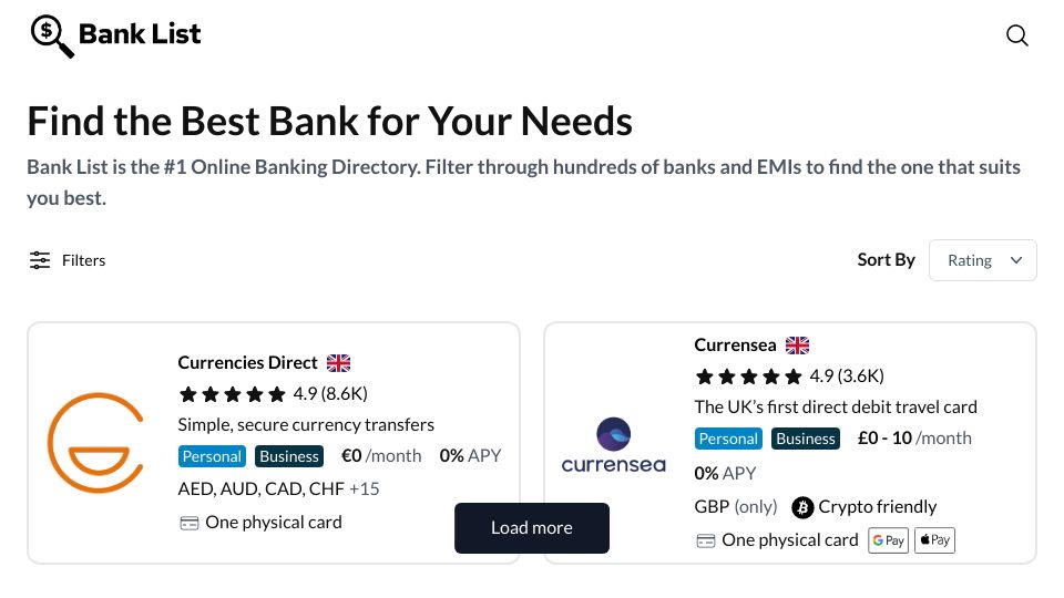 Screenshot of banklist.io: Show HN: How to Find the Best Bank for Your Needs