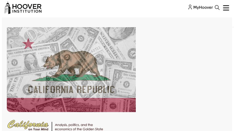 Screenshot of hoover.org: California Defaults on $18.5B Debt, Leaving Businesses Holding the Bag