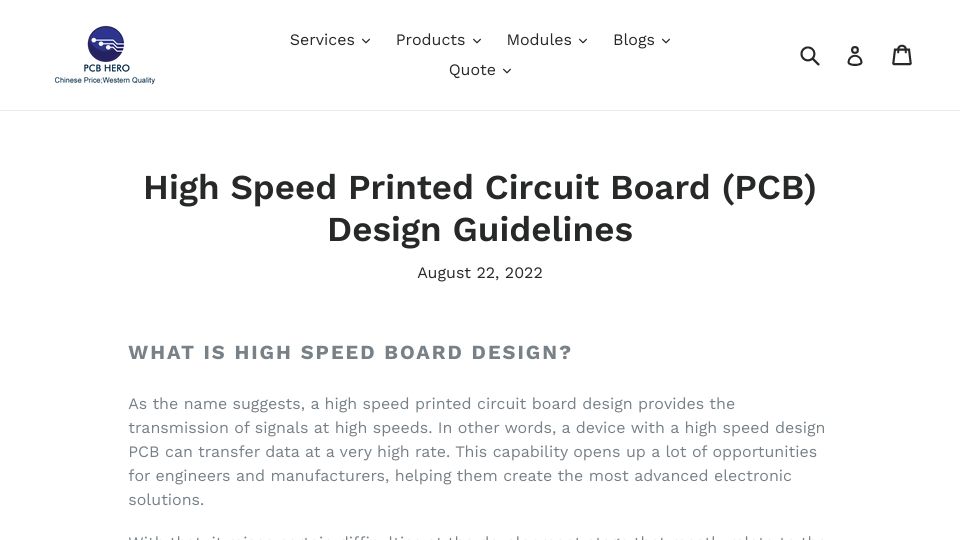 Screenshot of pcb-hero.com: High Speed Printed Circuit Board (PCB) Design Guidelines (2022)