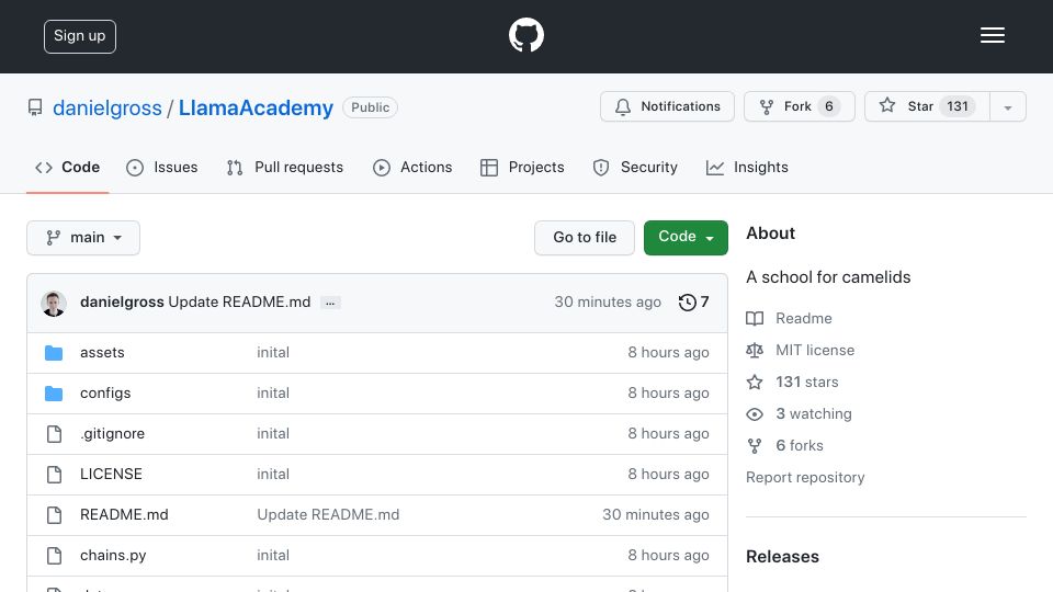 Screenshot of github.com: LlamaAcademy: Teach GPTs to understand API documentation with LoRA