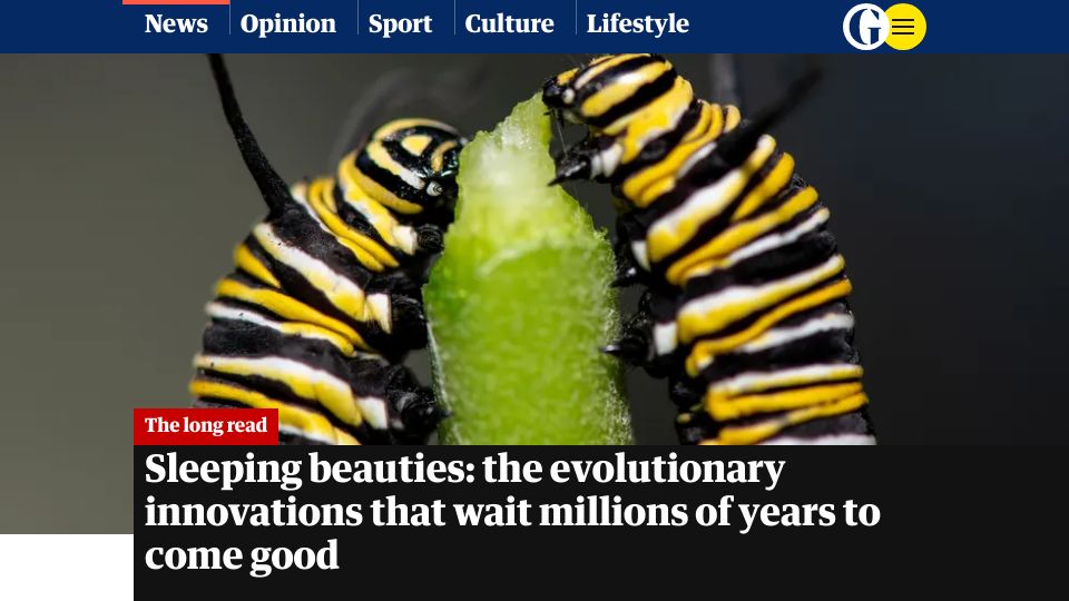 Screenshot of theguardian.com: The evolutionary innovations that wait millions of years to come good