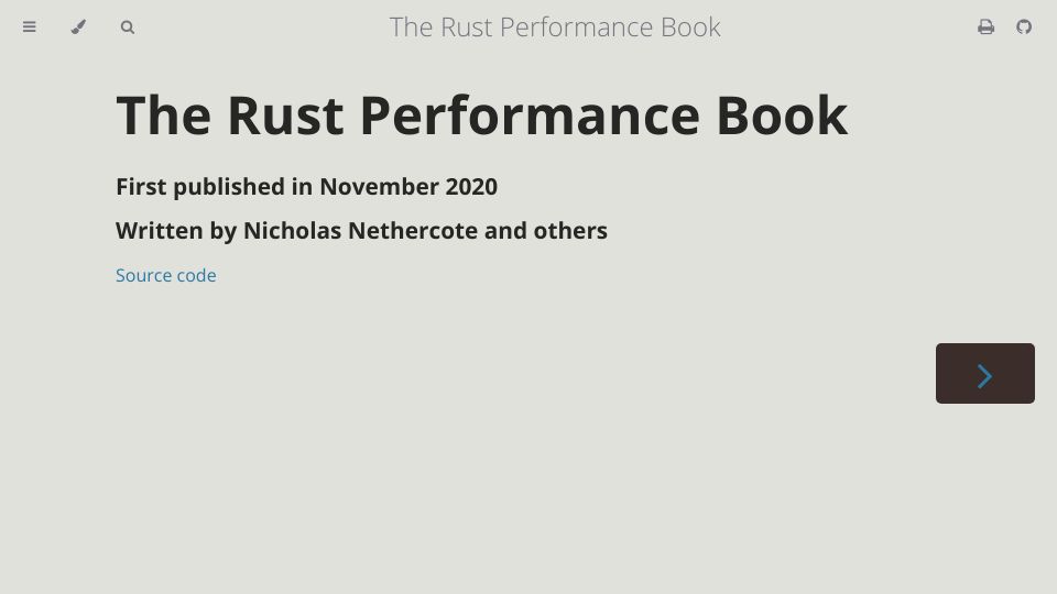 Screenshot of nnethercote.github.io: The Rust Performance Book (2020)