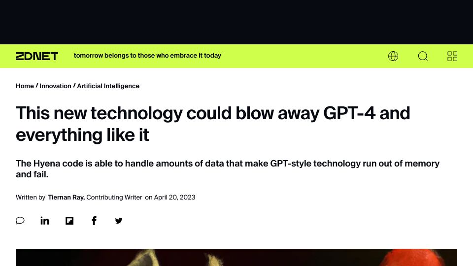 Screenshot of zdnet.com: New technology could blow away GPT-4 and everything like it
