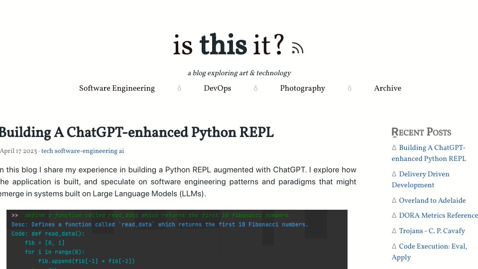 Screenshot of isthisit.nz: Building a ChatGPT-enhanced Python REPL