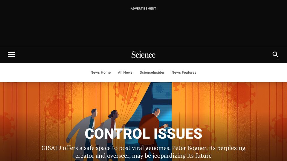 Screenshot of science.org: The “invented persona” behind the GISAID viral sequence database