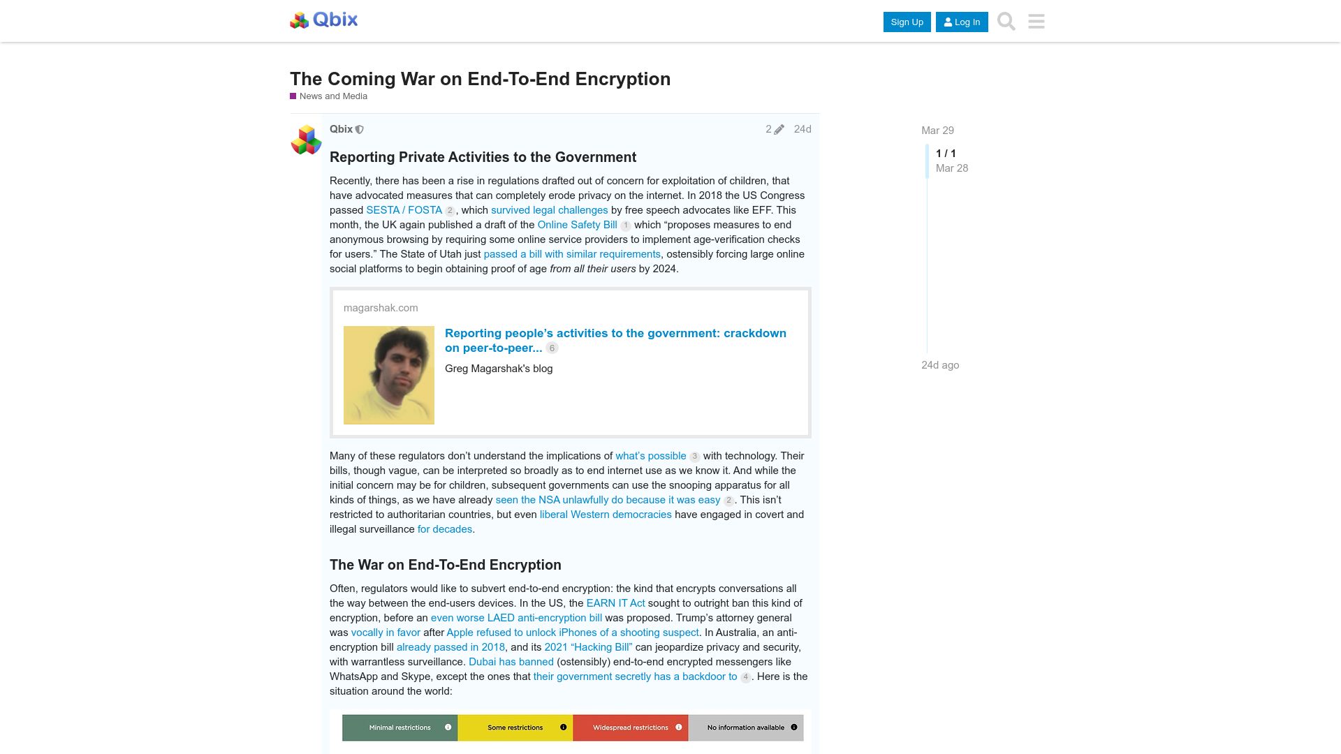 Screenshot of community.qbix.com: The coming war on end-to-end encryption