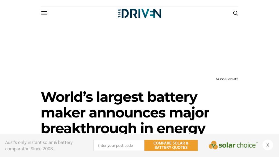 Screenshot of thedriven.io: CATL has announced a new “condensed” battery with 500 Wh/kg