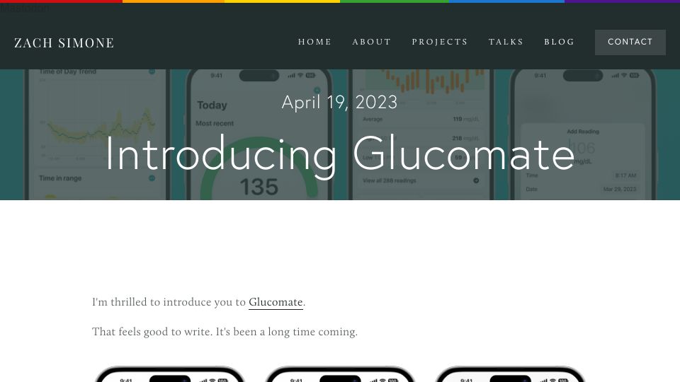 Screenshot of zachsim.one: Glucomate: an app for people who record, track, and monitor their blood glucose