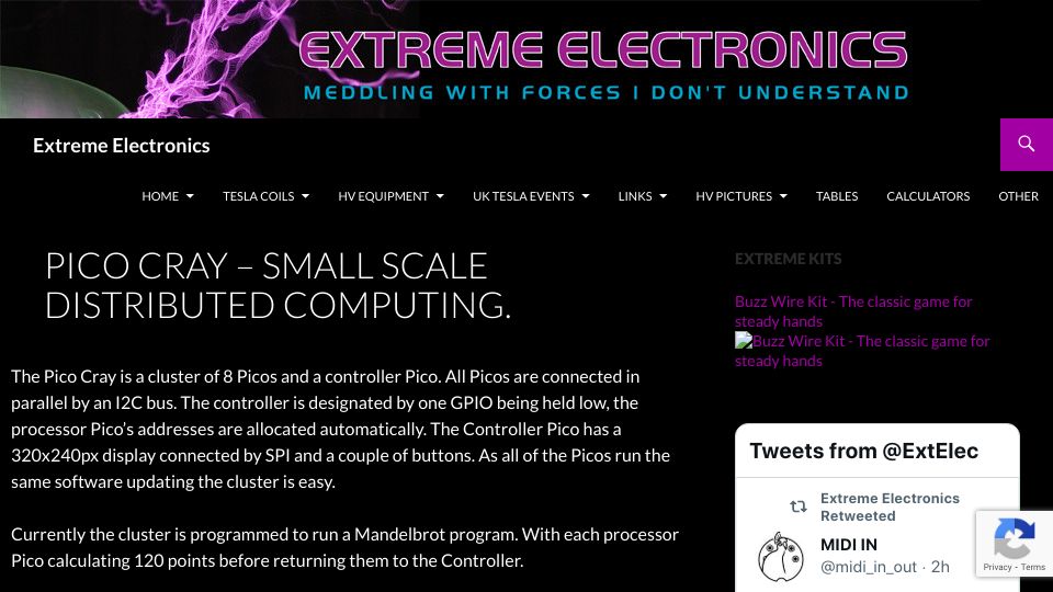 Screenshot of extremeelectronics.co.uk: Pico Cray – Small scale distributed computing