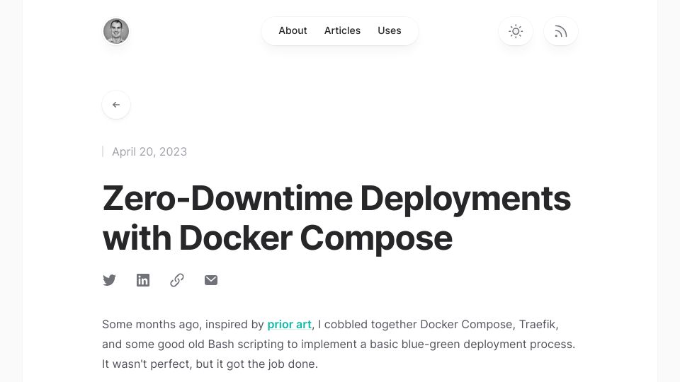 Screenshot of maxcountryman.com: Zero-Downtime Deployments with Docker Compose