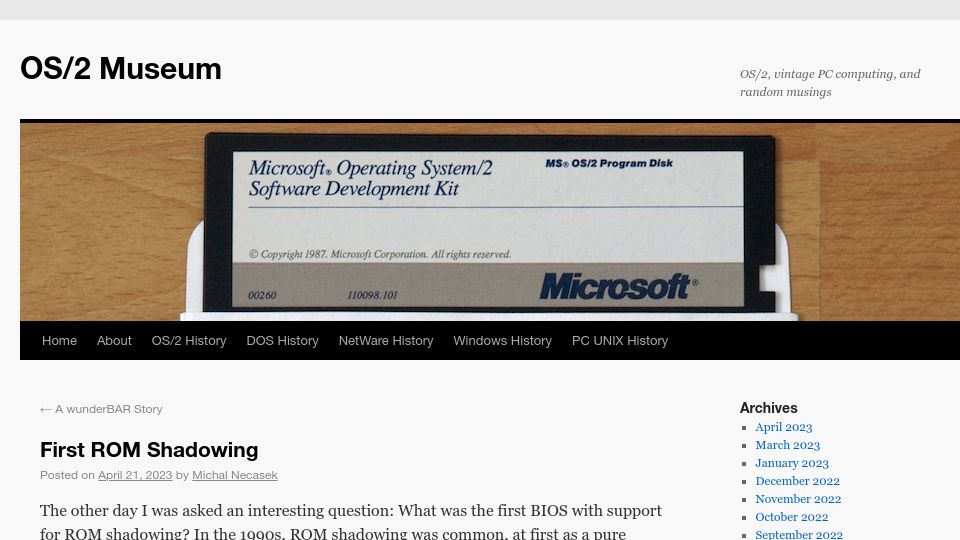 Screenshot of os2museum.com: First ROM Shadowing