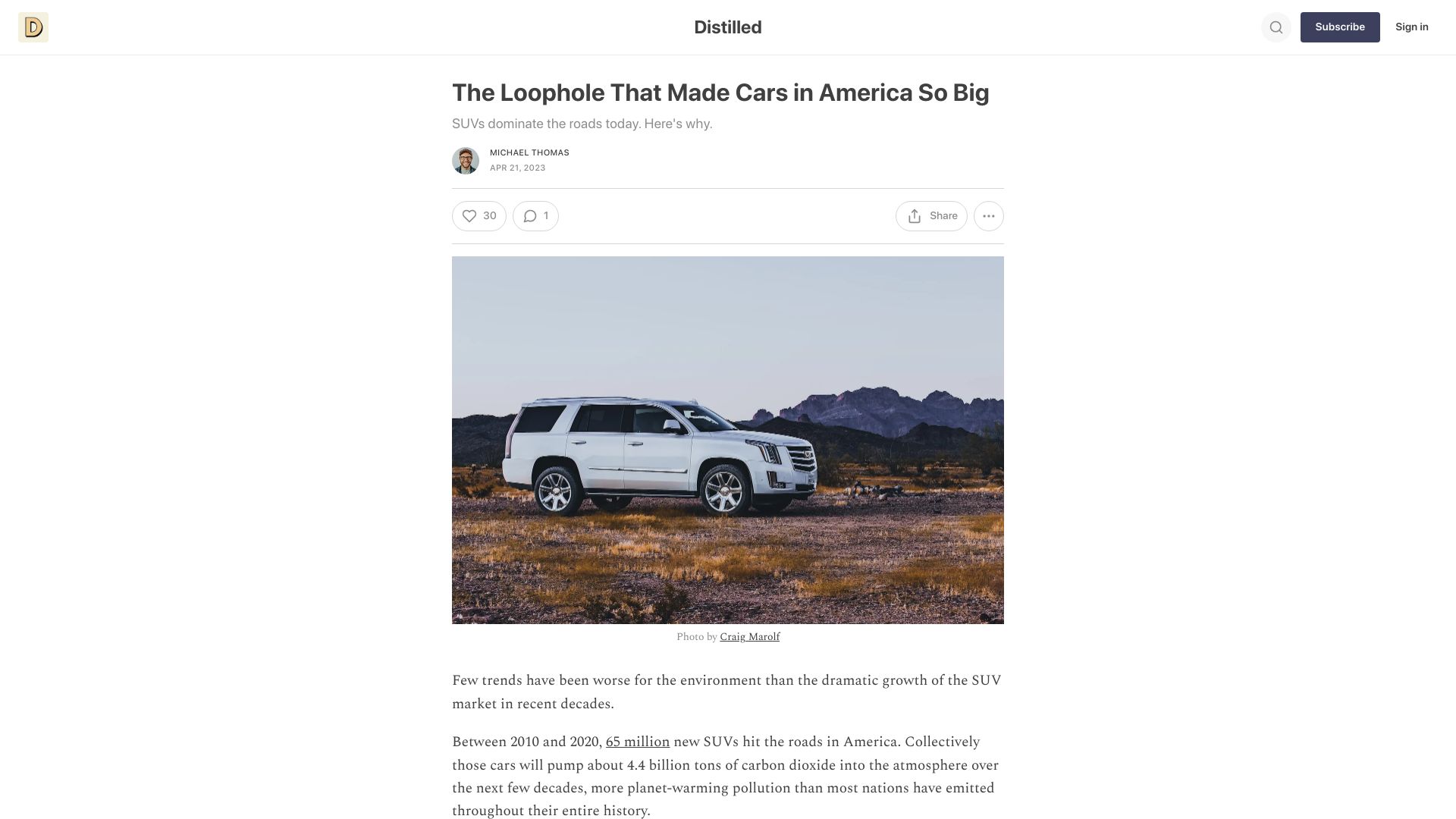 Screenshot of distilled.earth: The loophole that made cars in America so big