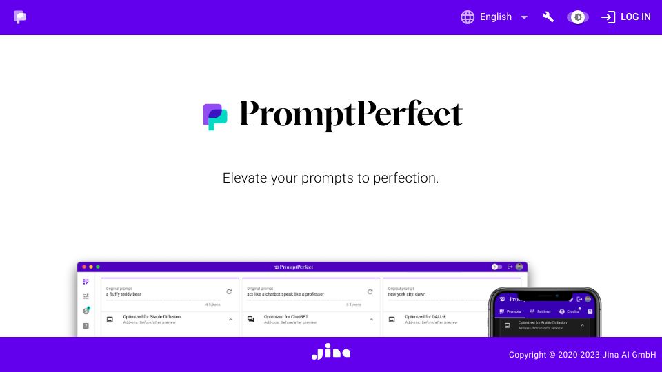 Screenshot of promptperfect.jina.ai: Show HN: Automatic prompt optimizer for LLMs