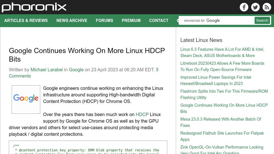 Screenshot of phoronix.com: Intel I219-LM Running at ~60% of Maximum Speed Due to Linux Driver Bug