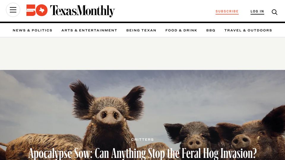 Screenshot of texasmonthly.com: Apocalypse Sow: Can Anything Stop the Feral Hog Invasion?