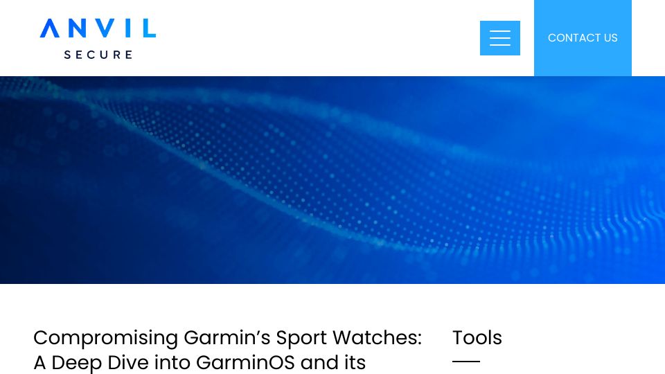 Screenshot of anvilsecure.com: Compromising Garmin Sport Watches: A Deep Dive into GarminOS and Its MonkeyC VM