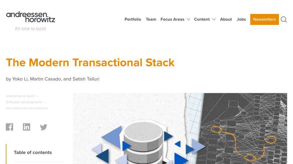 Screenshot of a16z.com: Modern Transactional Stack