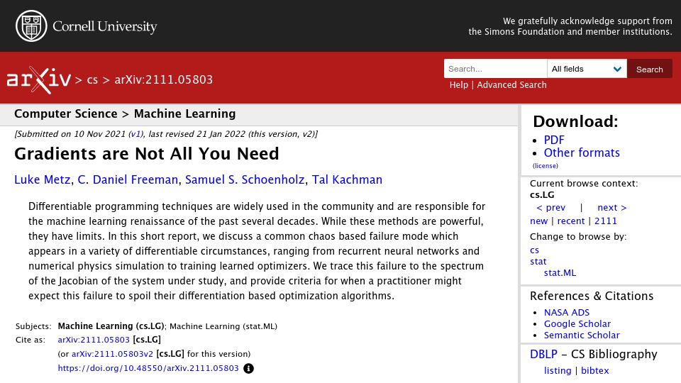 Screenshot of arxiv.org: Gradients are not all you need