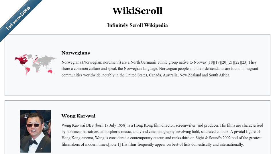 Screenshot of wikiscroll.blankenship.io: WikiScroll
