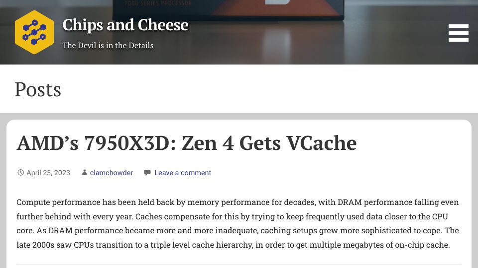 Screenshot of chipsandcheese.com: AMD’s 7950X3D: Zen 4 Gets VCache