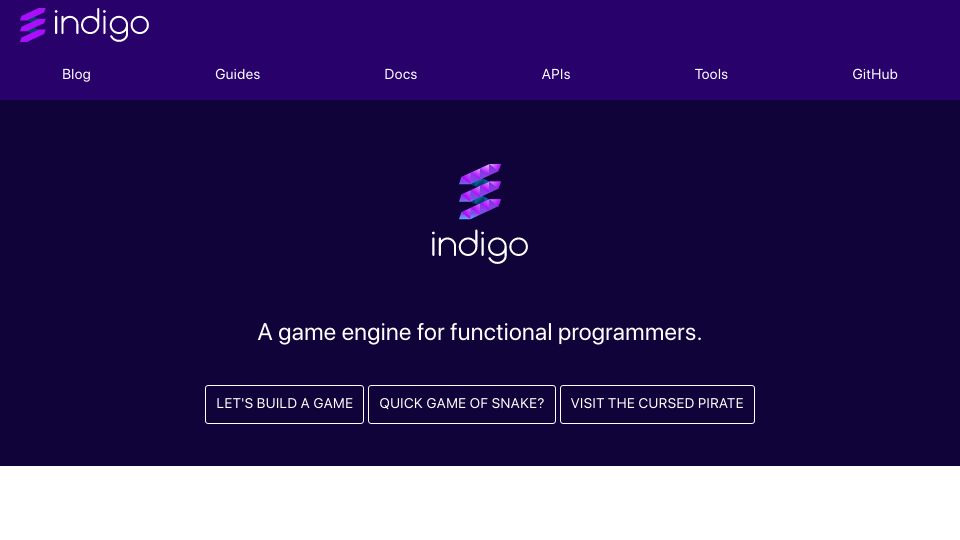 Screenshot of indigoengine.io: Indigo: A game engine for functional programmers, in Scala