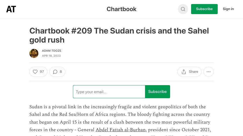 Screenshot of adamtooze.substack.com: The Sudan crisis and the Sahel gold rush