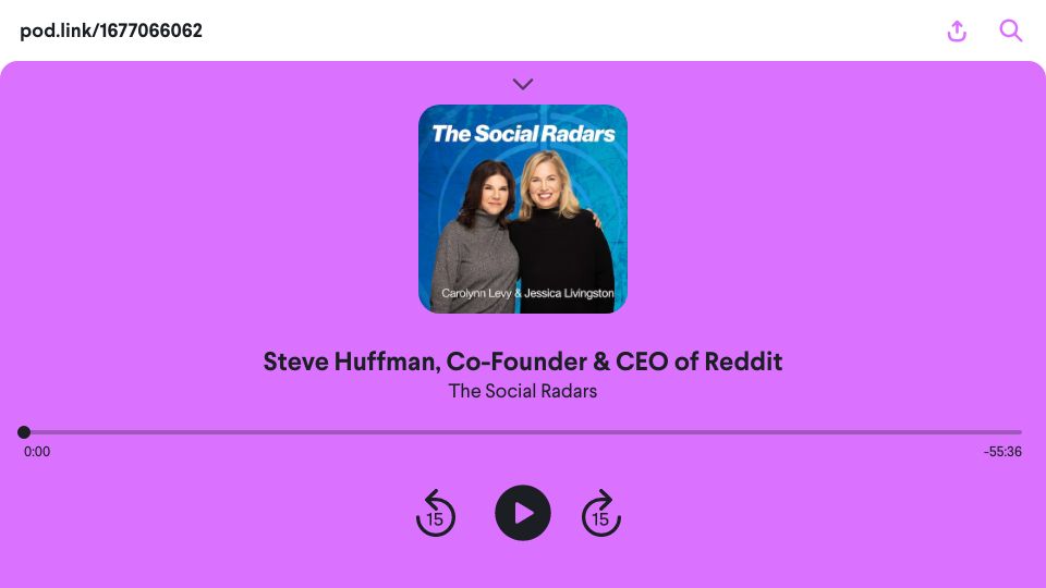 Screenshot of pod.link: Listen to Steve Huffman tell the story of how Reddit got started