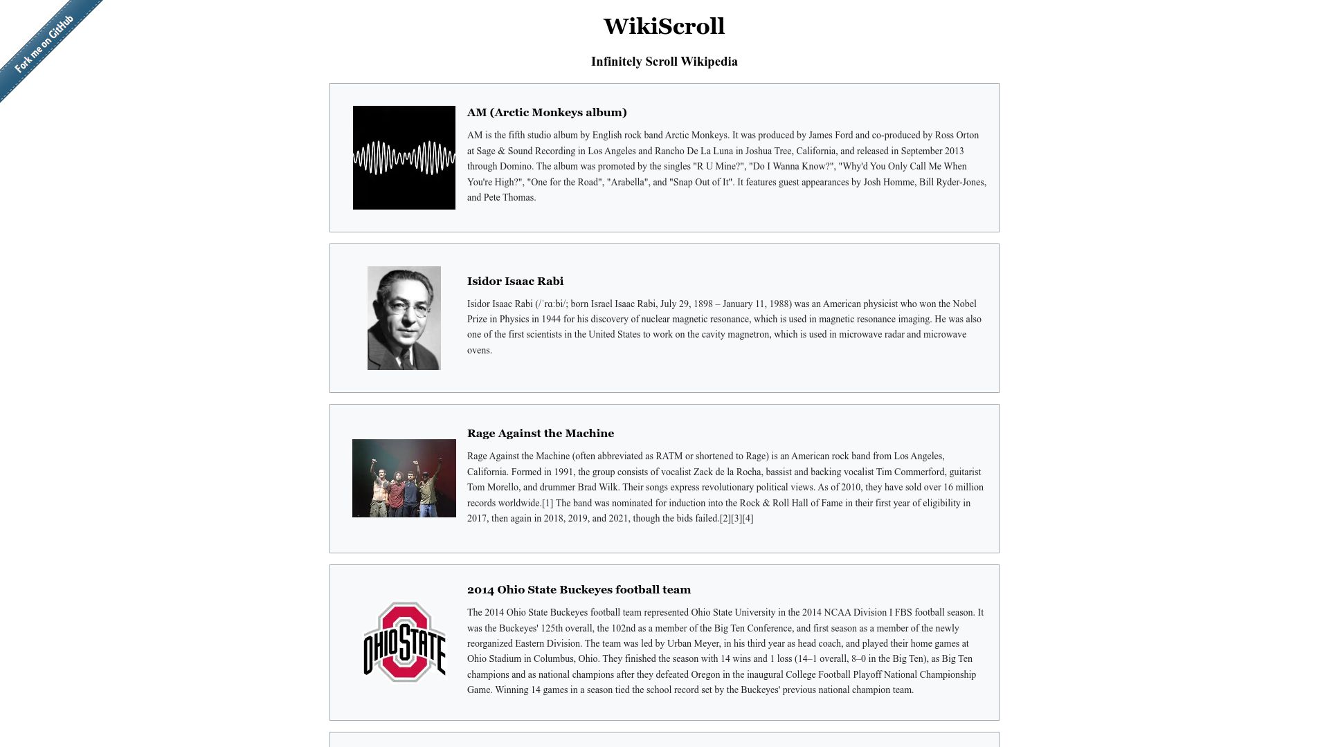 Screenshot of wikiscroll.blankenship.io: WikiScroll